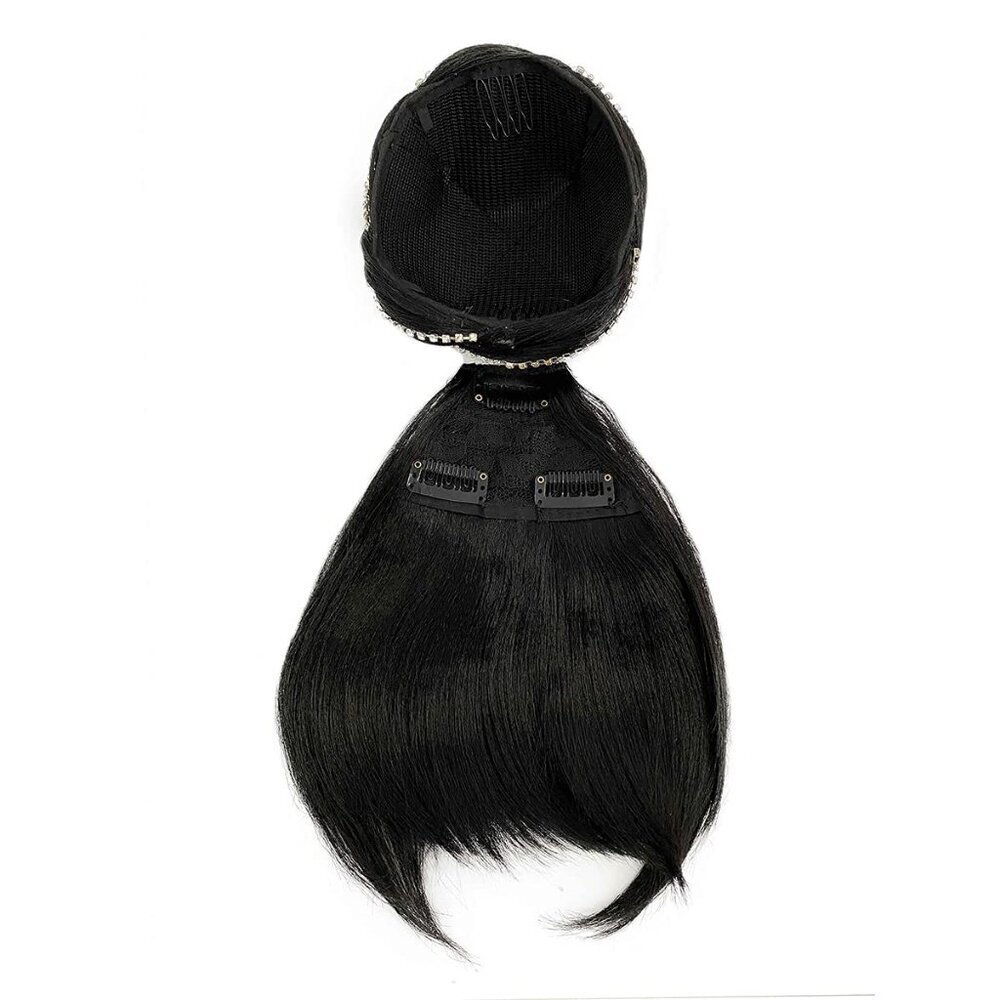 Hair Bun with Bangs 2 Piece Synthetic Braided Updo Clip-In for Black Women - Picture 8 of 9